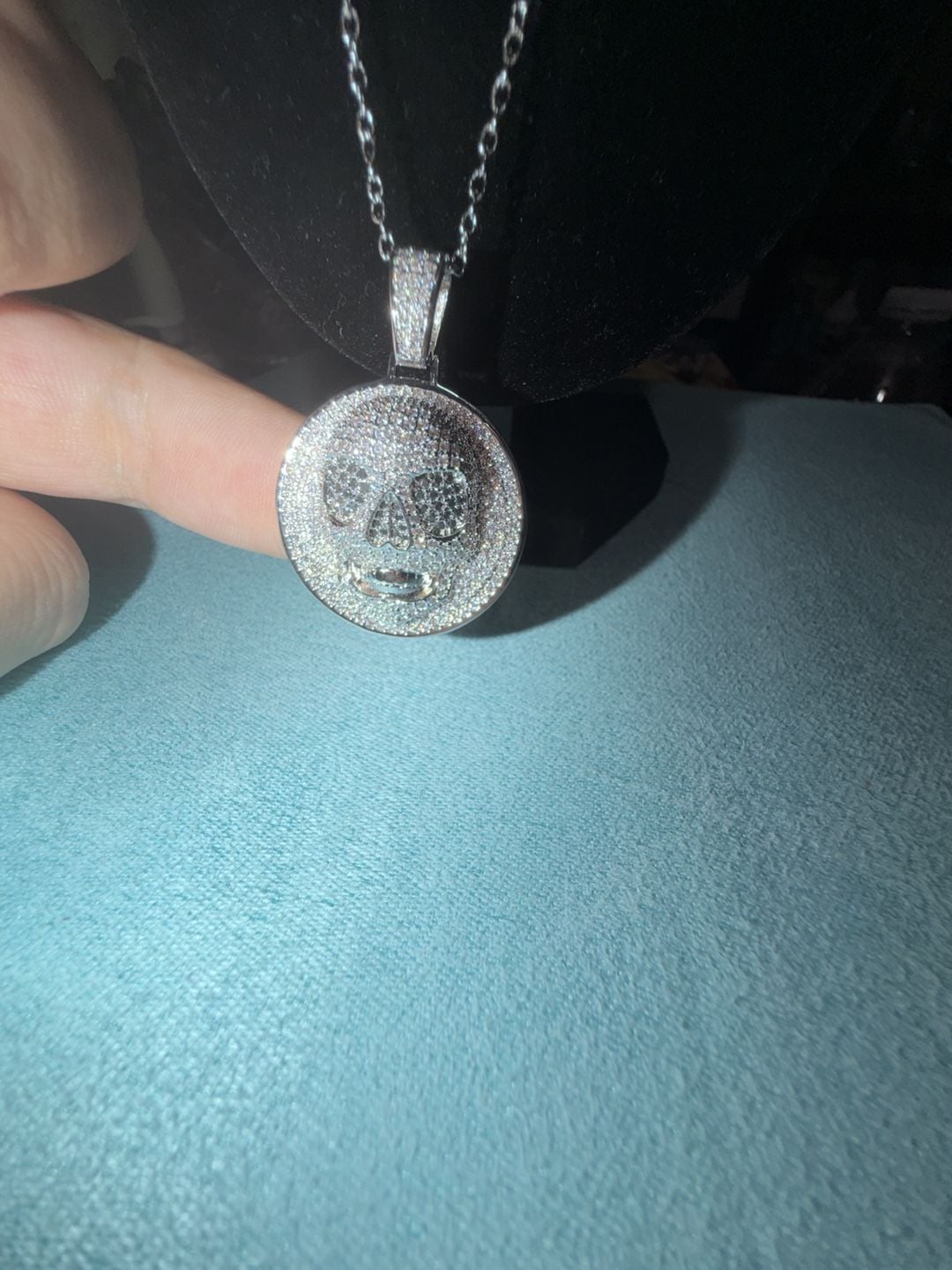 GRA Certified Moissanite Iced Out Skull Medallion Pendant Necklace Silver Tone 3