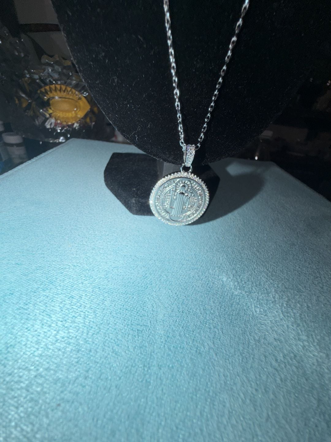 GRA Certified Moissanite Saint Benedict Medallion Necklace with Chain 3