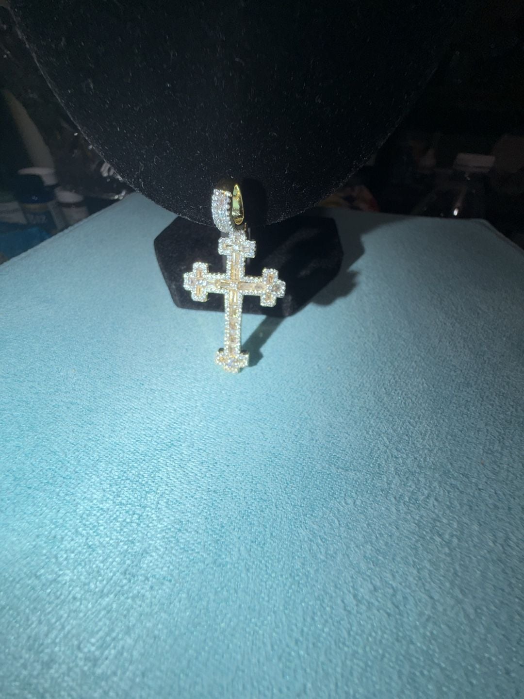Thermal infused 14k Gold Baguette ice cz Cross Pendant 2