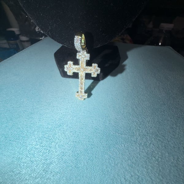 Thermal infused 14k Gold Baguette ice cz Cross Pendant
