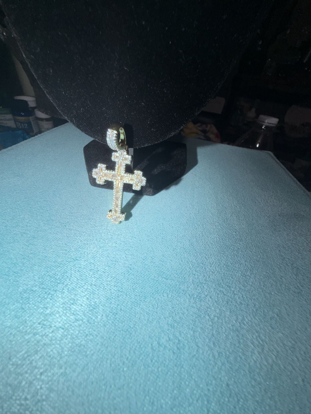 Thermal infused 14k Gold Baguette ice cz Cross Pendant 3