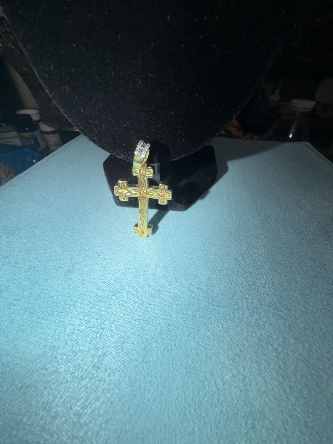 Thermal infused 14k Gold Baguette ice cz Cross Pendant 4
