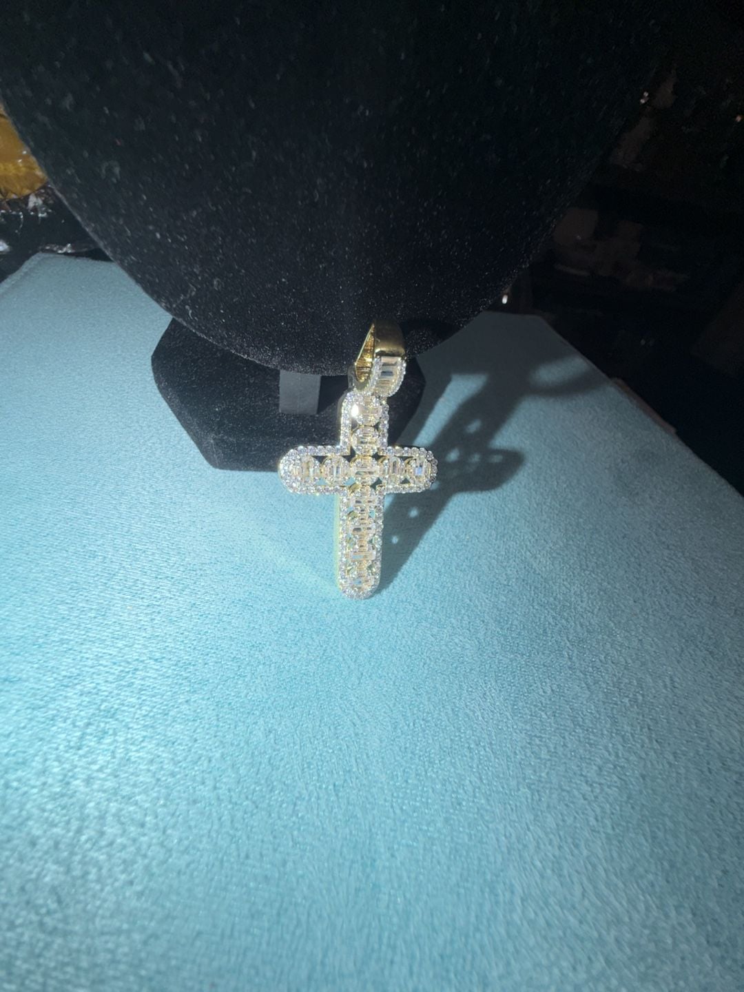 Thermal infused 14k over brass Baguette and Round ice cz stones Cross Pendant 3
