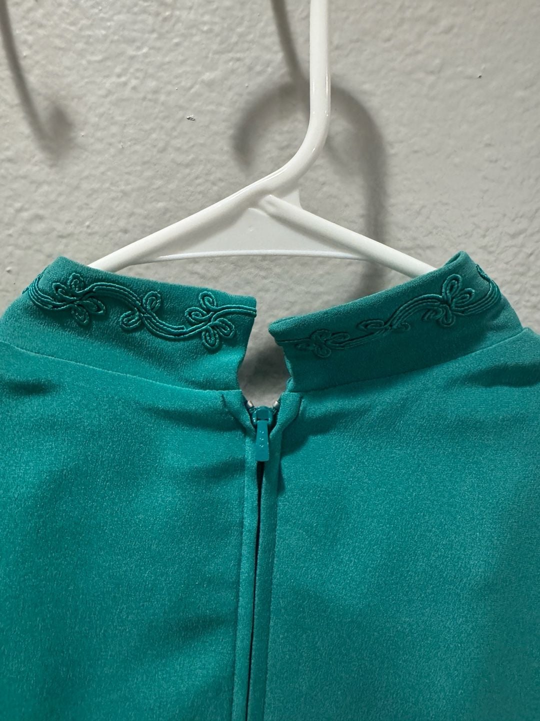 Vintage Maggy London Teal Green Embroidered Mandarin Collar Midi Dress 7
