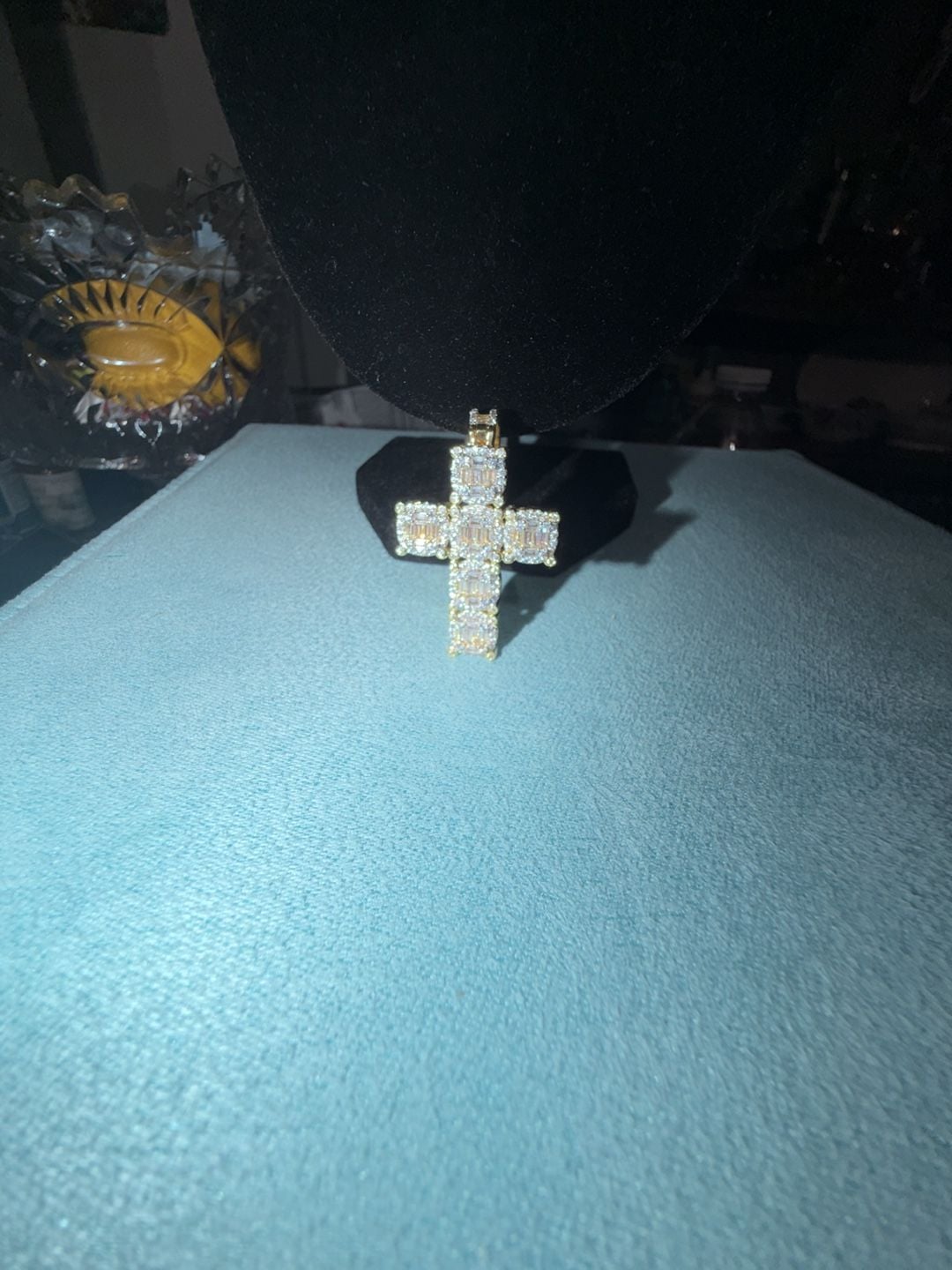 Thermal infused 14k gold over brass ice cz cross pendant 2