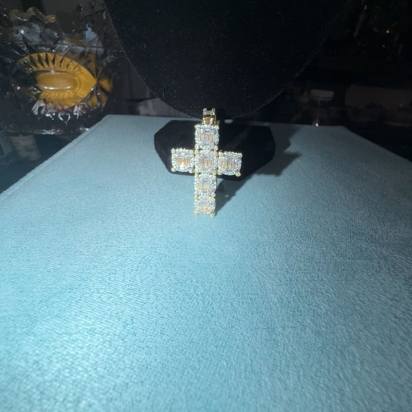Thermal infused 14k gold over brass ice cz cross pendant