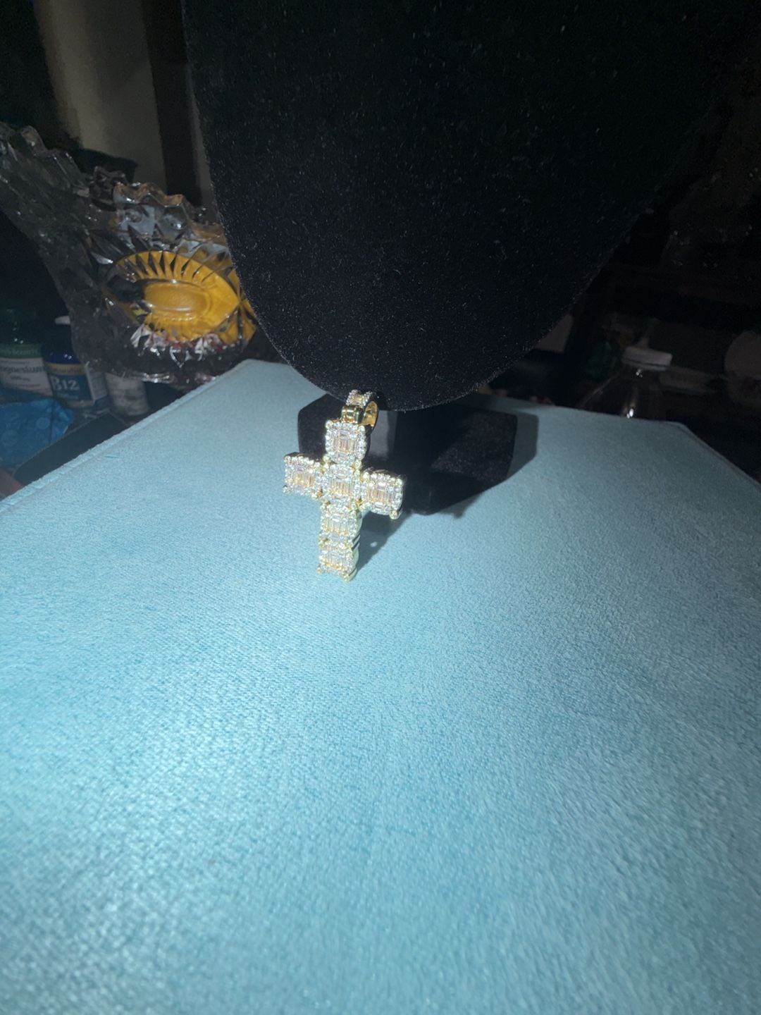 Thermal infused 14k gold over brass ice cz cross pendant 3