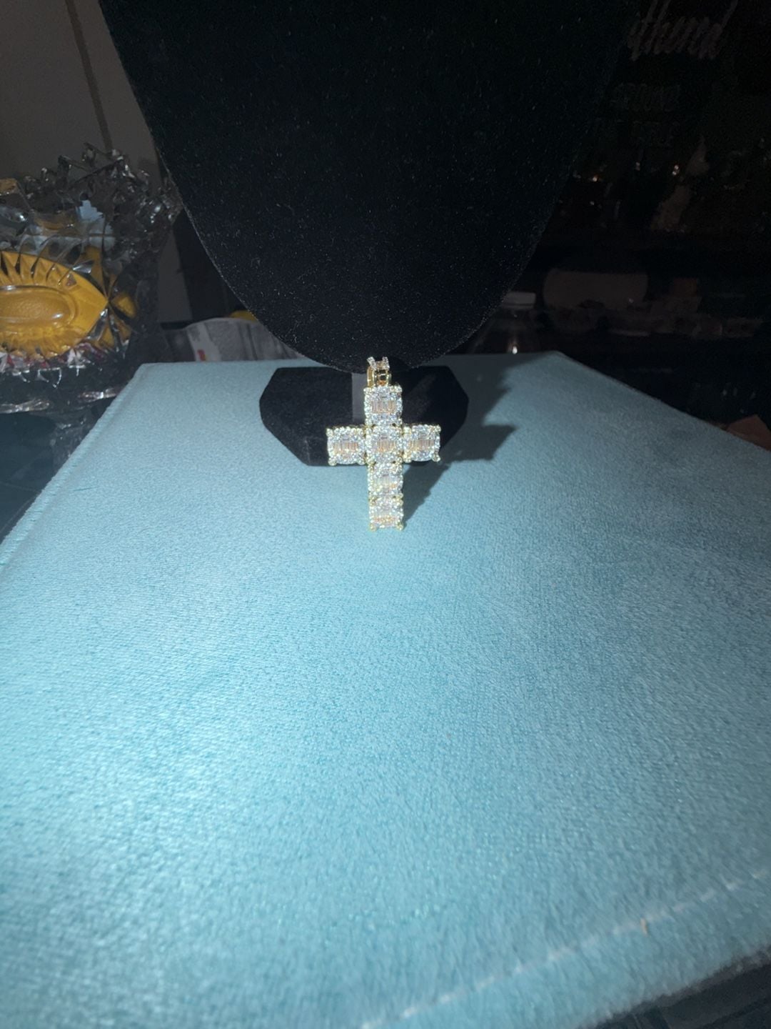 Thermal infused 14k gold over brass ice cz cross pendant 4