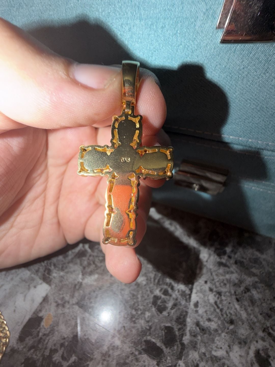 Thermal infused 14k gold over brass ice cz cross pendant 5
