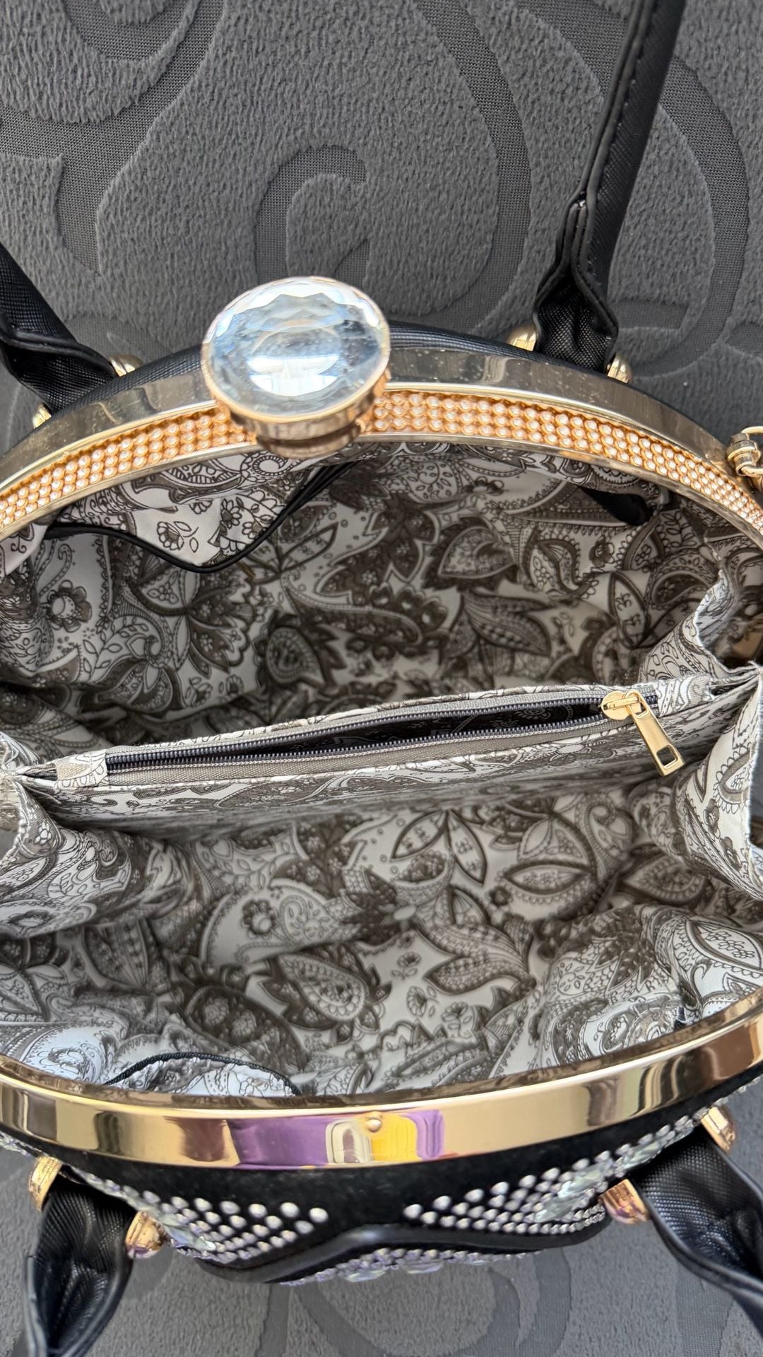 Mezon Rhinestone Jewel-Top Round Frame Satchel 7
