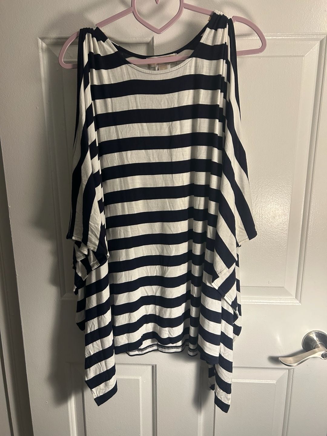 MICHAEL Michael Kors Cold Shoulder Striped Tunic Top Navy White Size M 2