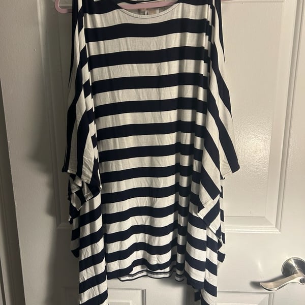 MICHAEL Michael Kors Cold Shoulder Striped Tunic Top Navy White Size M