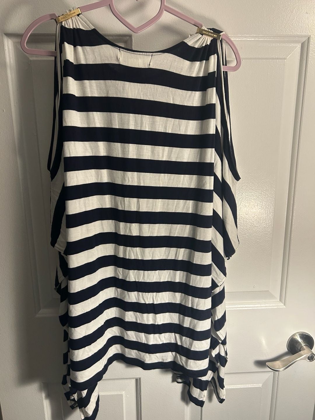 MICHAEL Michael Kors Cold Shoulder Striped Tunic Top Navy White Size M 6