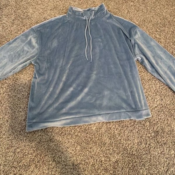 Lou & Grey Blue Velvet Ribbed Mock Neck Pullover Sweatshirt Size XL