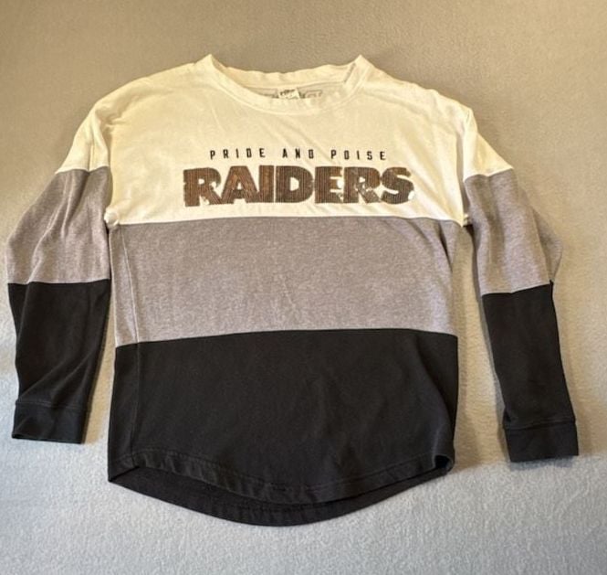 Victoria's Secret PINK NFL Las Vegas Raiders Pride and Poise Sequin Long Sleeve T-Shirt Size S 2