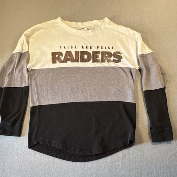 Victoria's Secret PINK NFL Las Vegas Raiders Pride and Poise Sequin Long Sleeve T-Shirt Size S