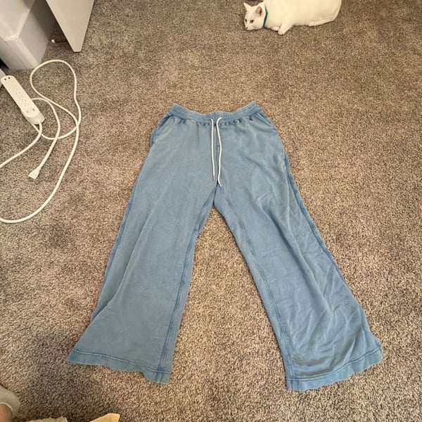 Lou & Grey Blue Wide Leg Drawstring Knit Pants