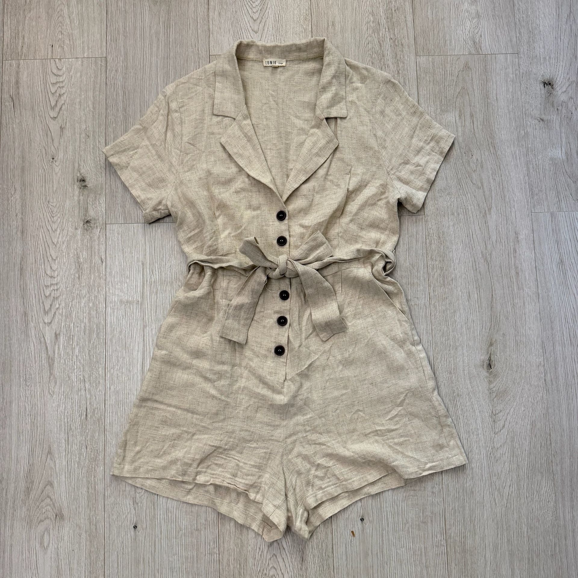 Lunik Linen Blend Tie Waist Button-Up Romper 2