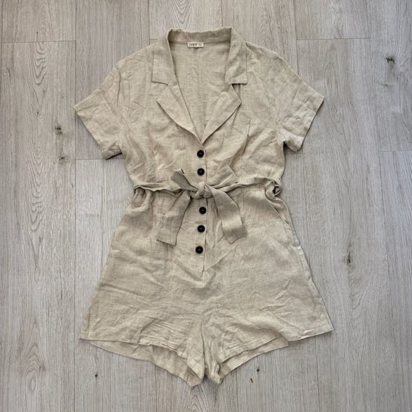 Lunik Linen Blend Tie Waist Button-Up Romper