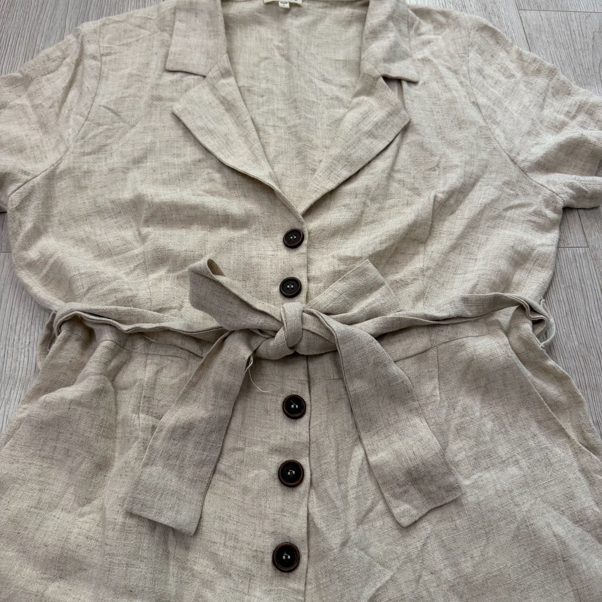 Lunik Linen Blend Tie Waist Button-Up Romper 3