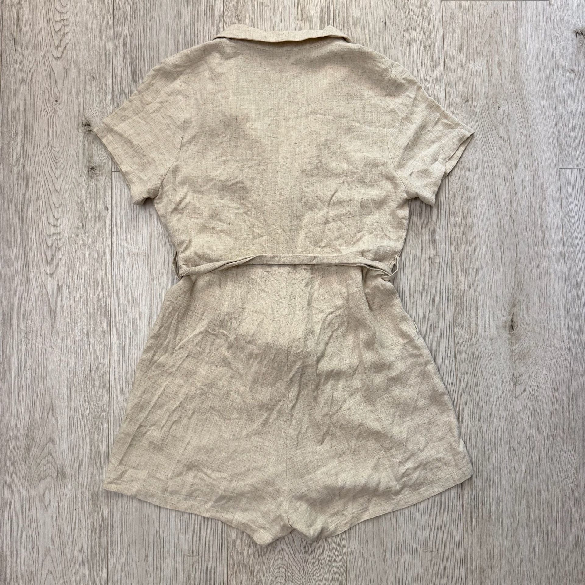 Lunik Linen Blend Tie Waist Button-Up Romper 8