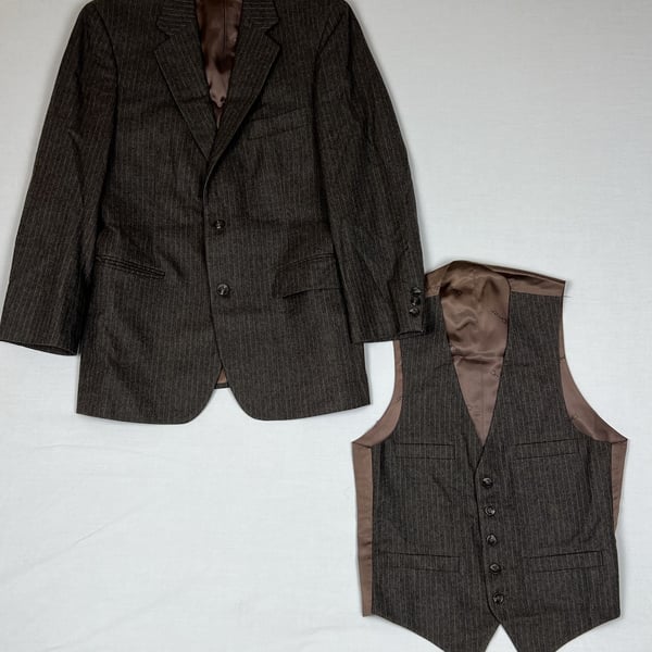 Piero Dimitri Men's Brown Pinstripe 2-Piece Suit Jacket and Vest Set