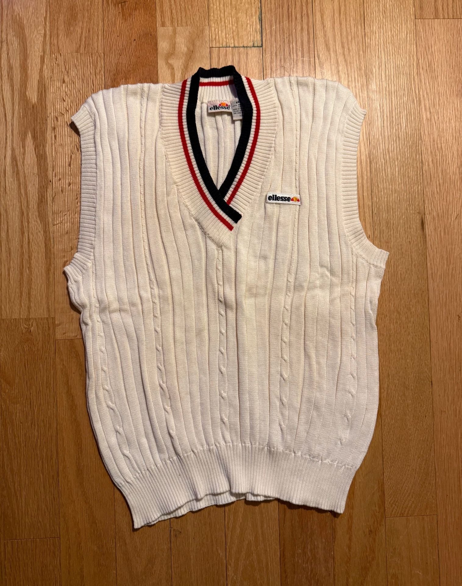 Vintage Ellesse 100% Mercerized Cotton Cable Knit Tennis Sweater Vest 2