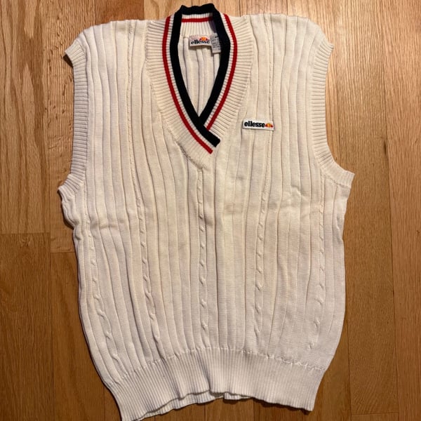 Vintage Ellesse 100% Mercerized Cotton Cable Knit Tennis Sweater Vest