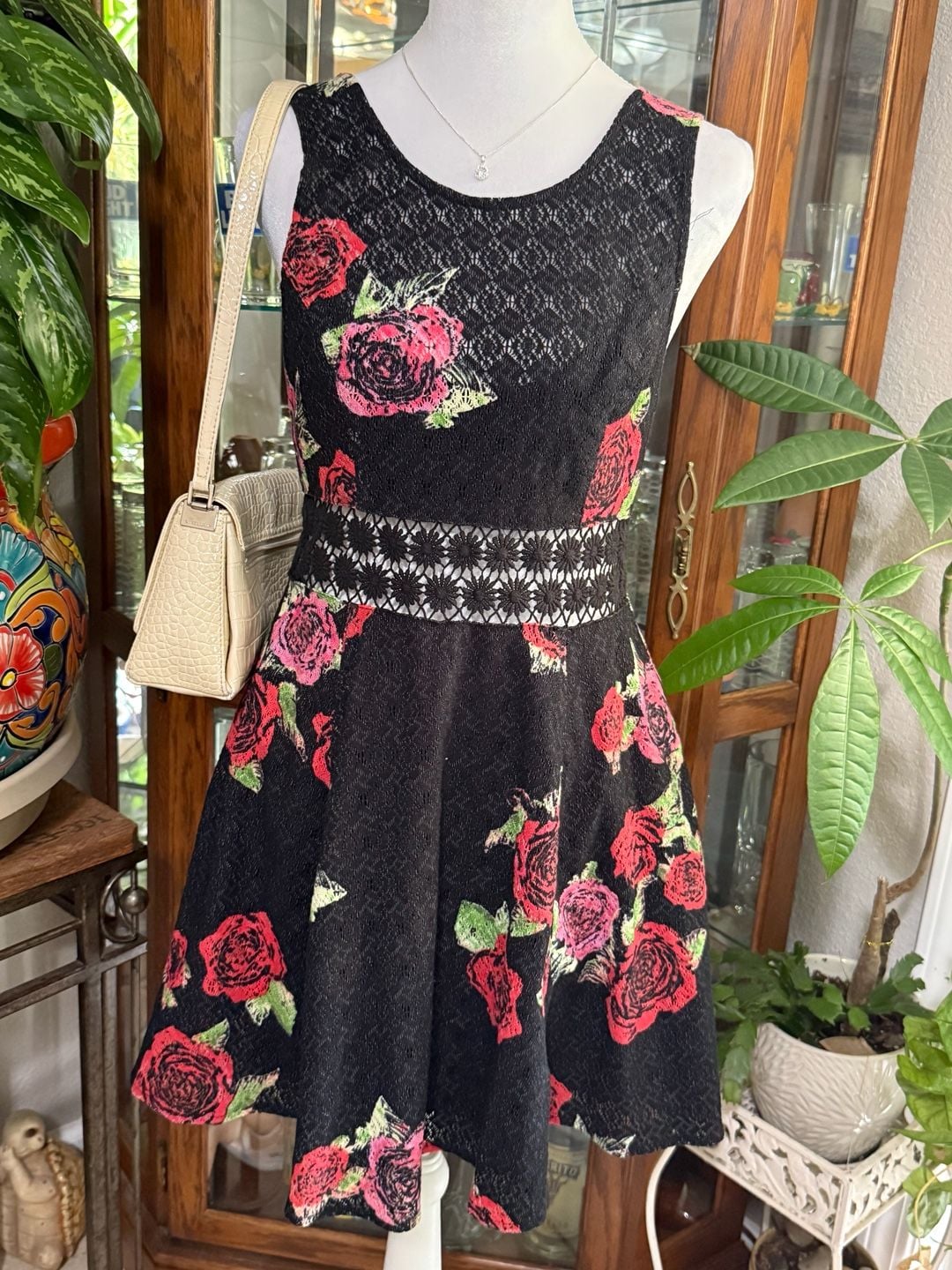Free People Boho Black Embroidered Floral Mini Dress 2