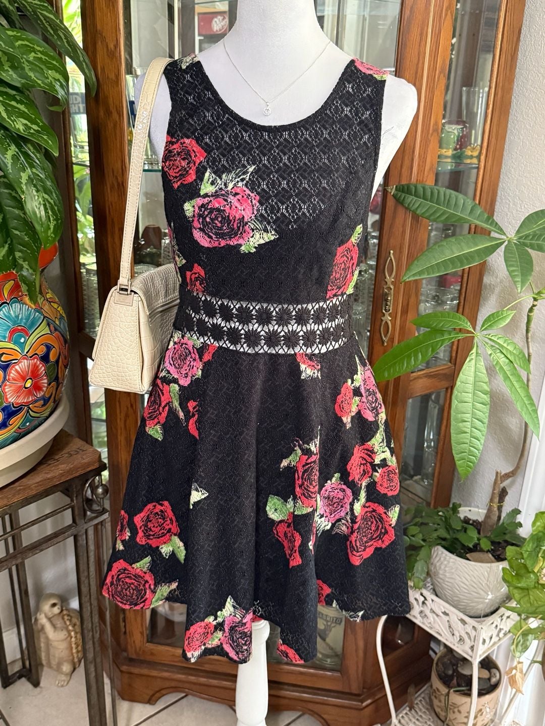 Free People Boho Black Embroidered Floral Mini Dress 3