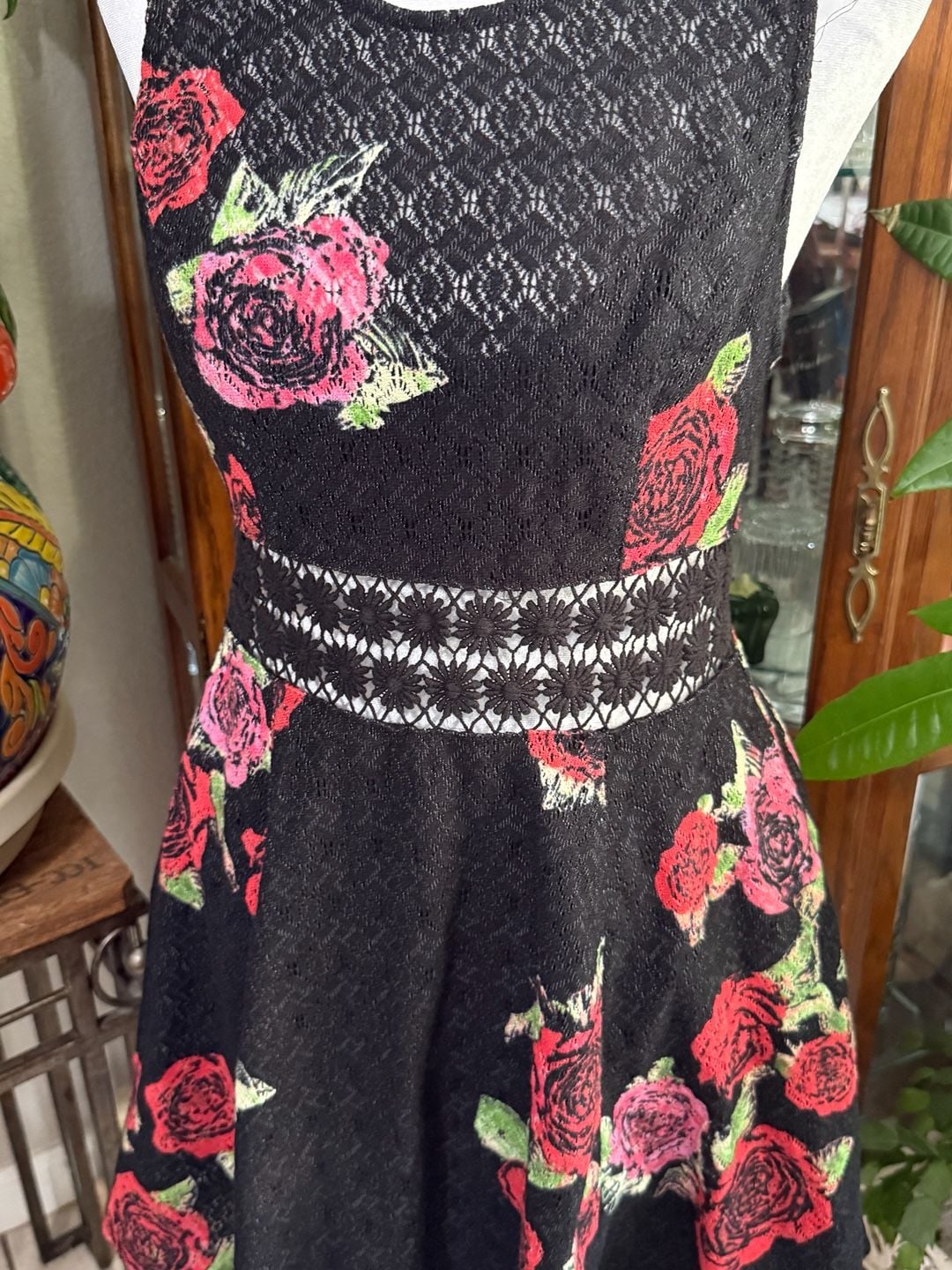 Free People Boho Black Embroidered Floral Mini Dress 4