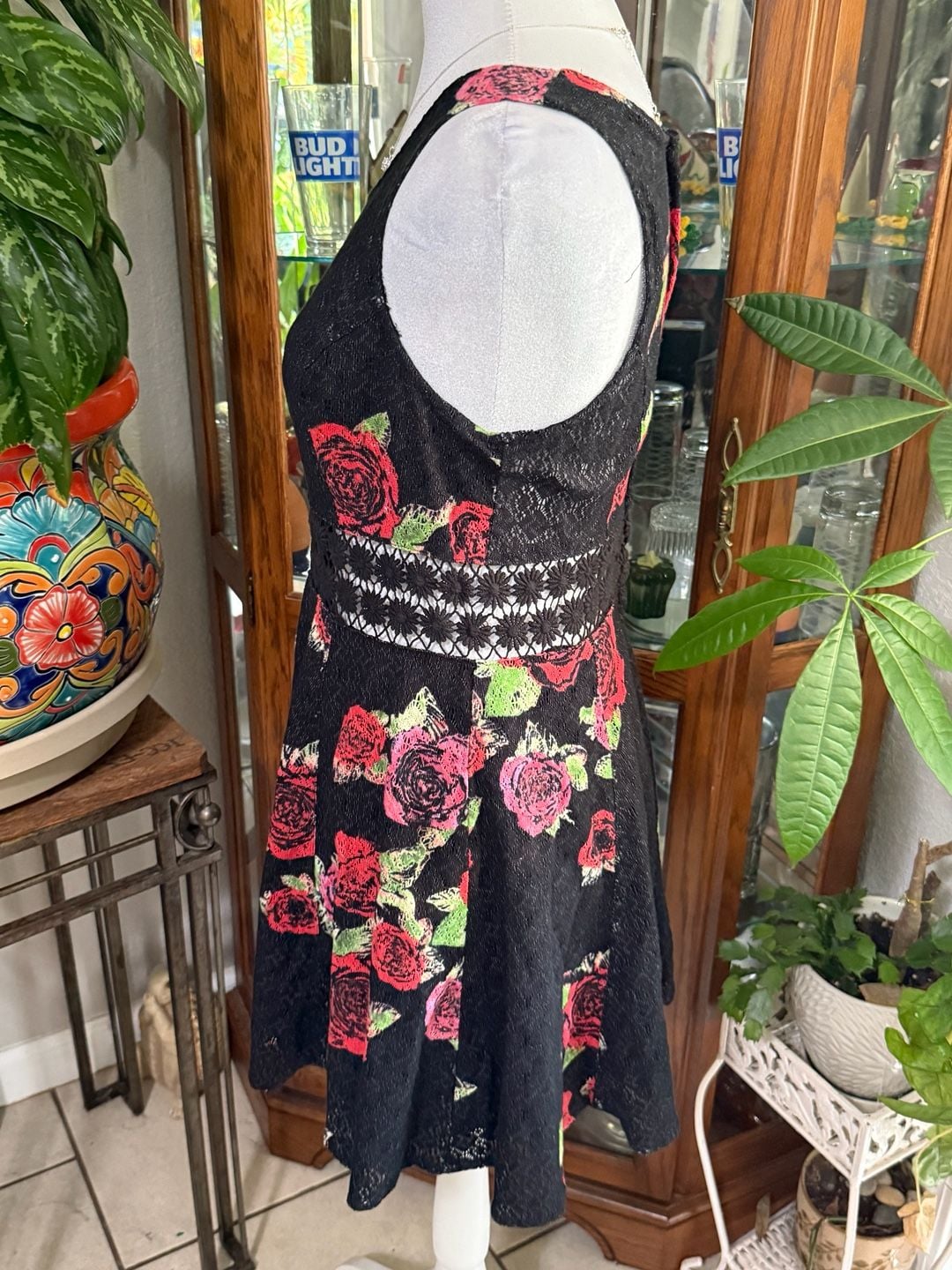 Free People Boho Black Embroidered Floral Mini Dress 5