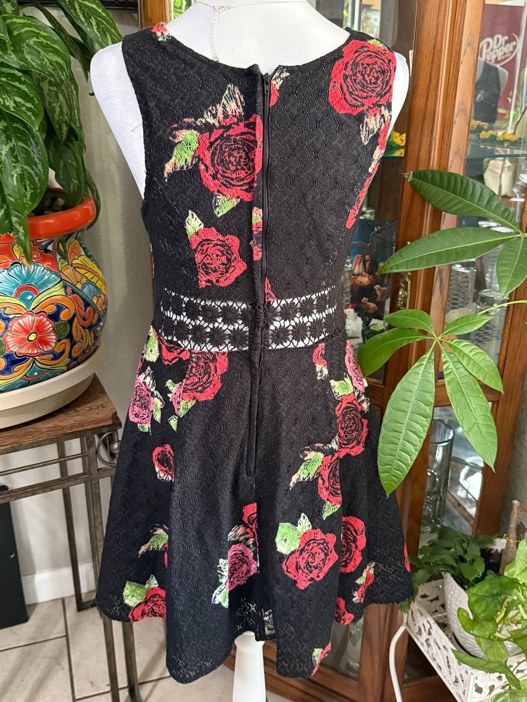Free People Boho Black Embroidered Floral Mini Dress 6