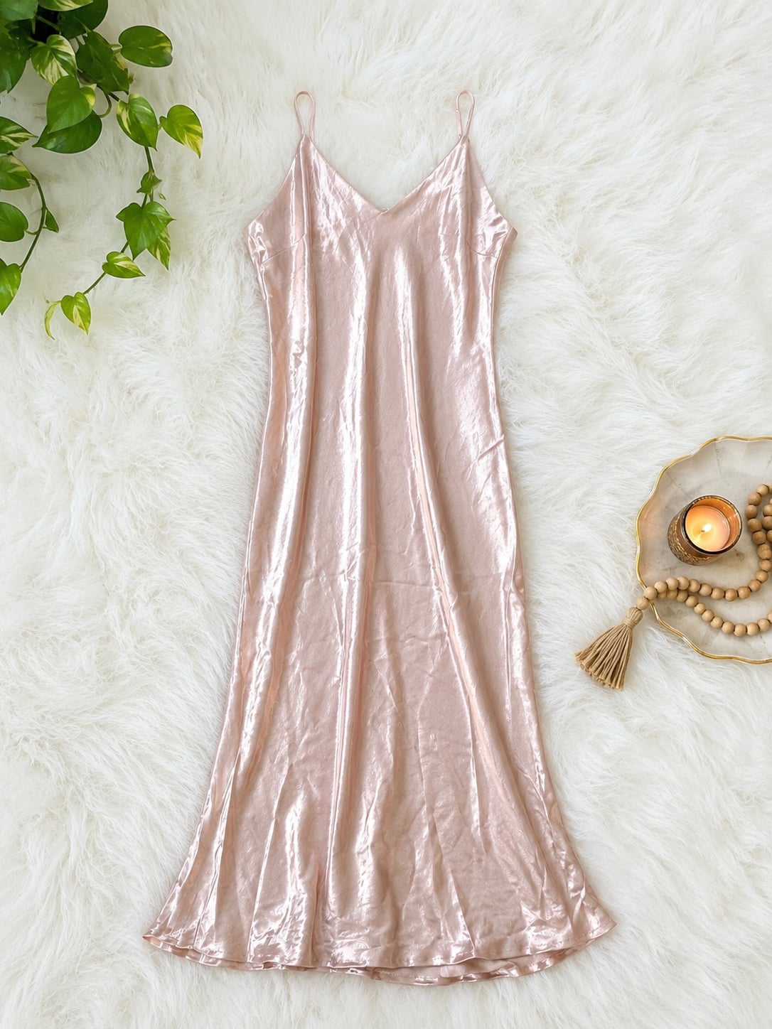 LC Lauren Conrad Runway Rose Gold Hammered Satin Slip Dress Size S 2