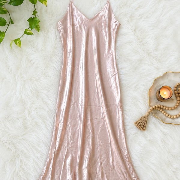 LC Lauren Conrad Runway Rose Gold Hammered Satin Slip Dress Size S