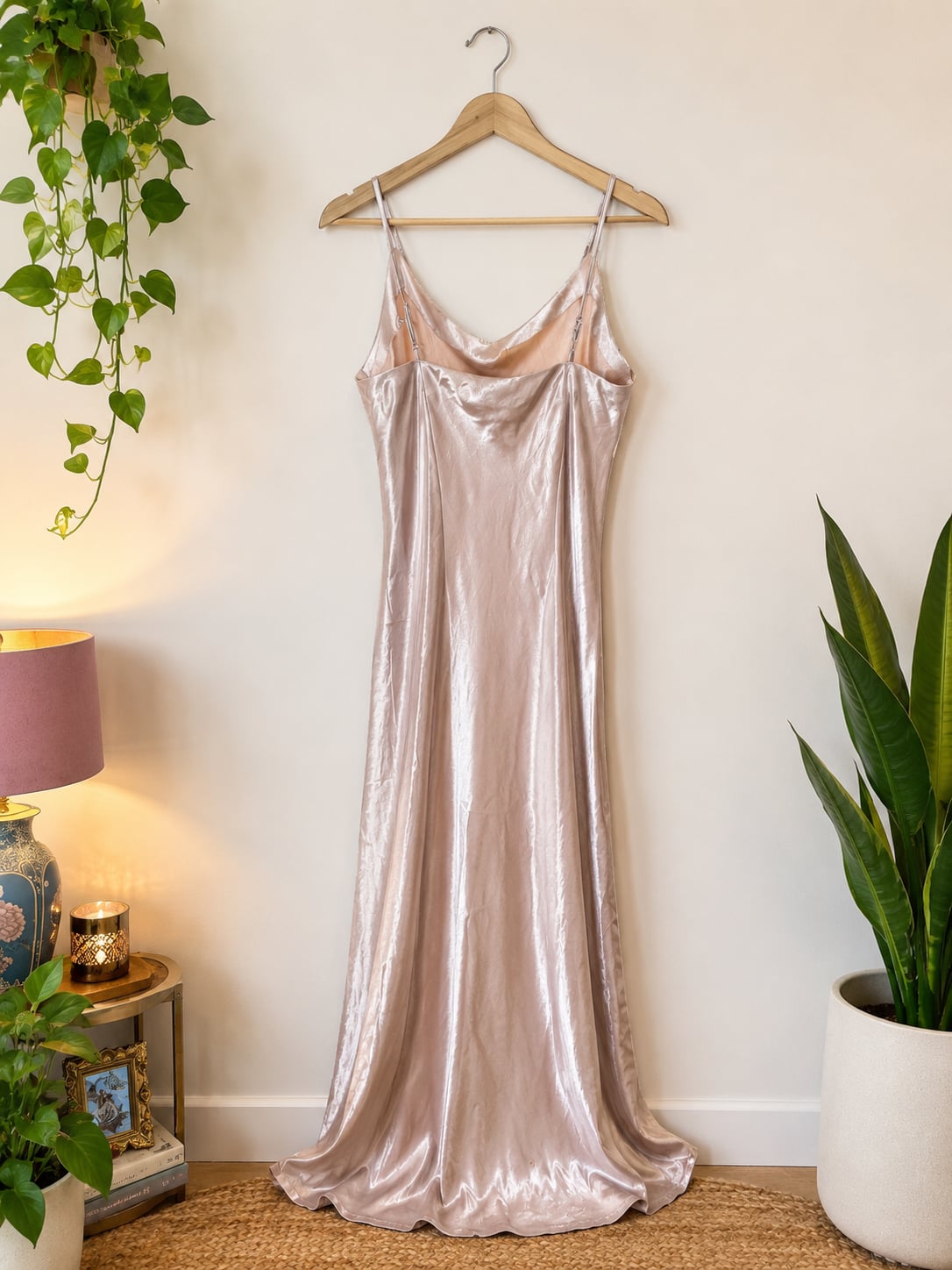 LC Lauren Conrad Runway Rose Gold Hammered Satin Slip Dress Size S 3