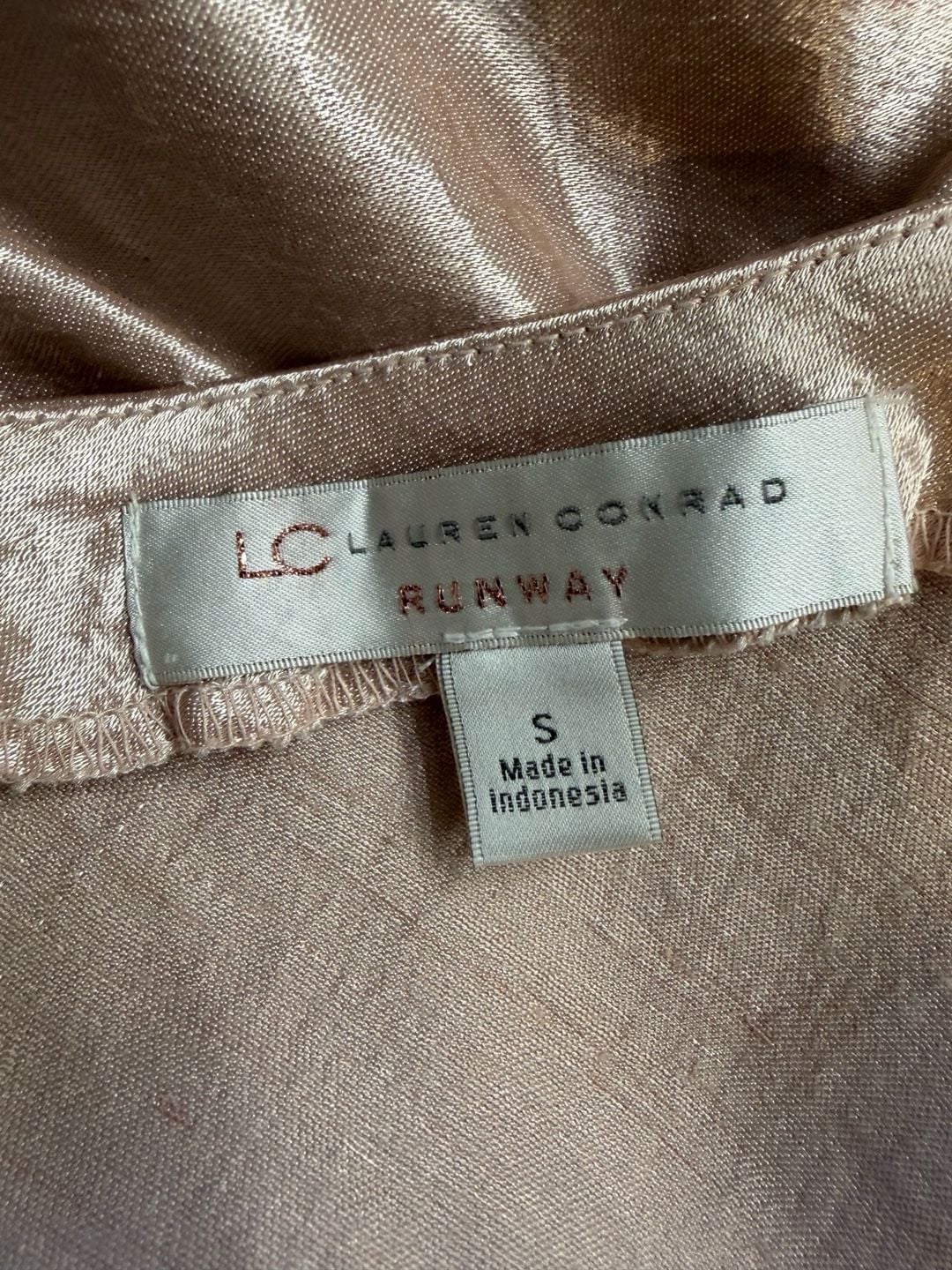 LC Lauren Conrad Runway Rose Gold Hammered Satin Slip Dress Size S 4