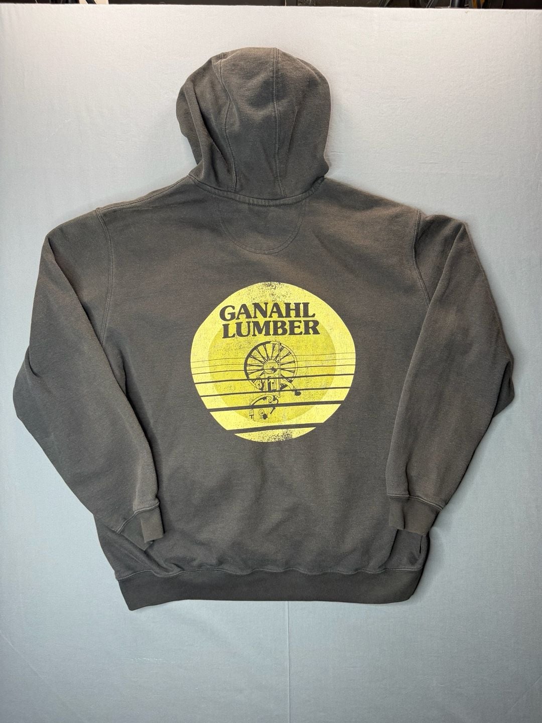 Vintage Carhartt Ganahl Lumber Graphic Pullover Hoodie Faded Black Worn in XL 7