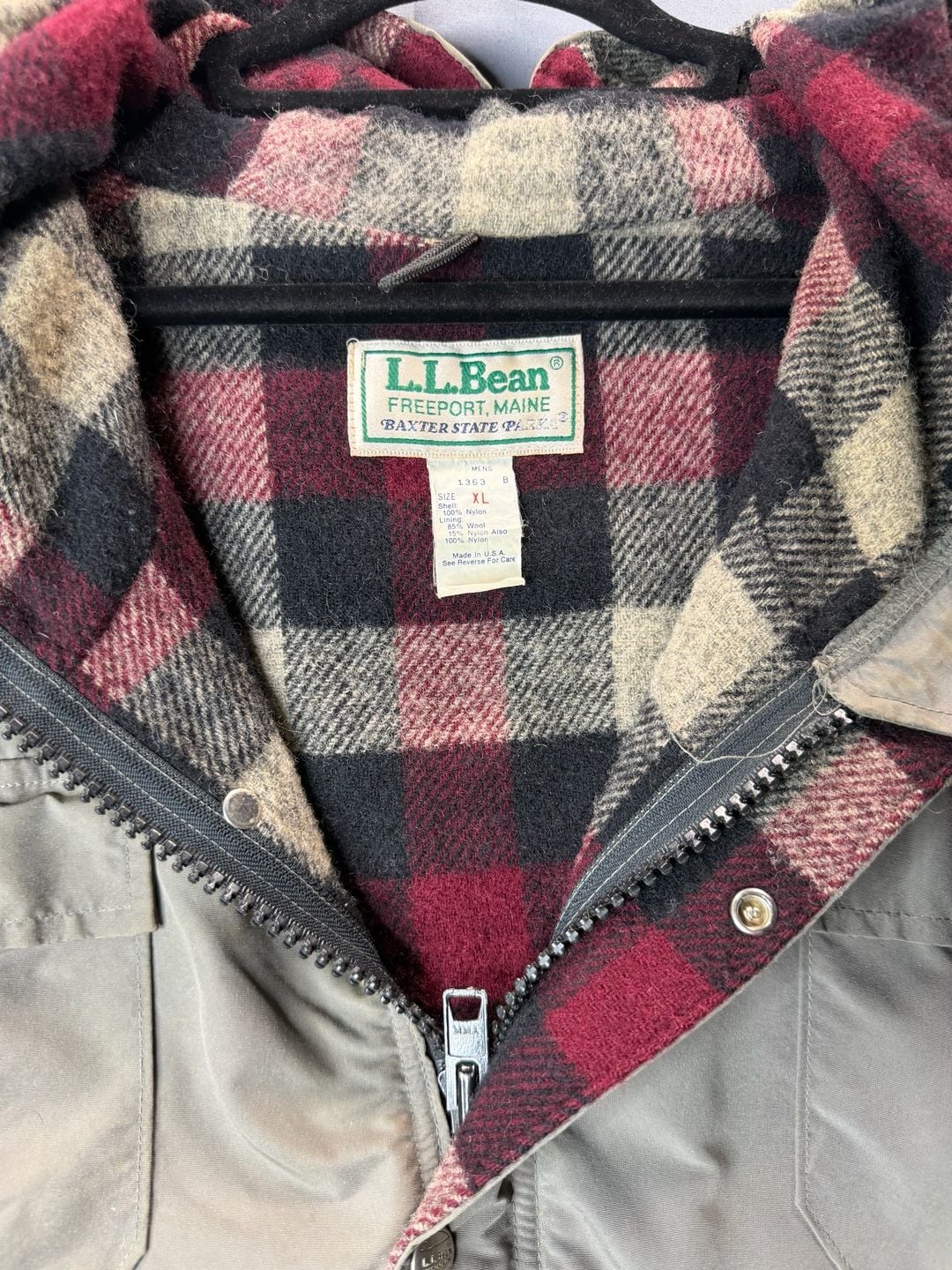 VTG LL Bean Jacket Mens XL Gray Baxter State Wool Lined Parka 80s USA Hooded 3
