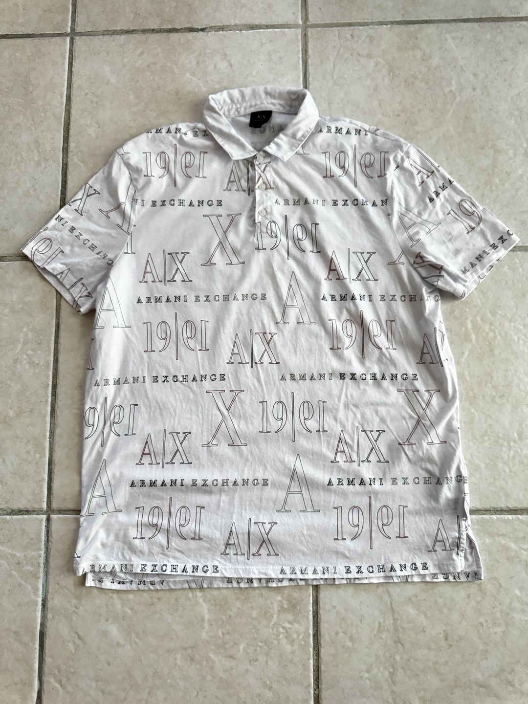 Armani Exchange All-Over Logo Print Cotton Polo Shirt White XXL 2