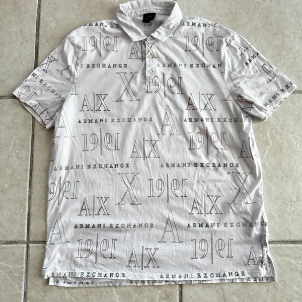 Armani Exchange All-Over Logo Print Cotton Polo Shirt White XXL