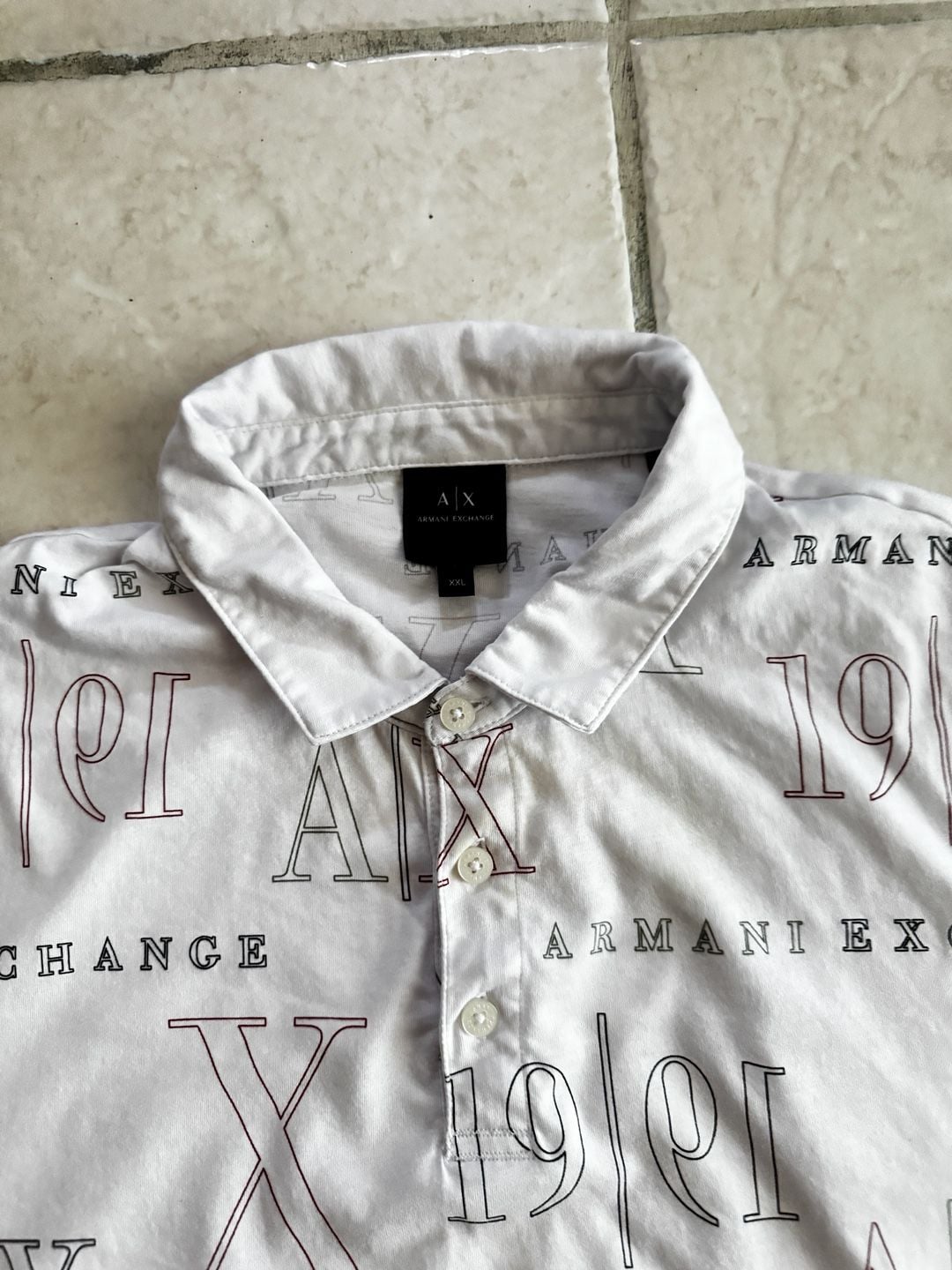Armani Exchange All-Over Logo Print Cotton Polo Shirt White XXL 3