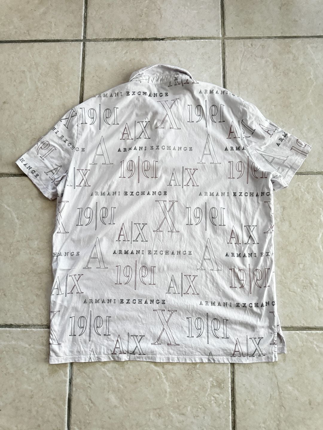 Armani Exchange All-Over Logo Print Cotton Polo Shirt White XXL 5