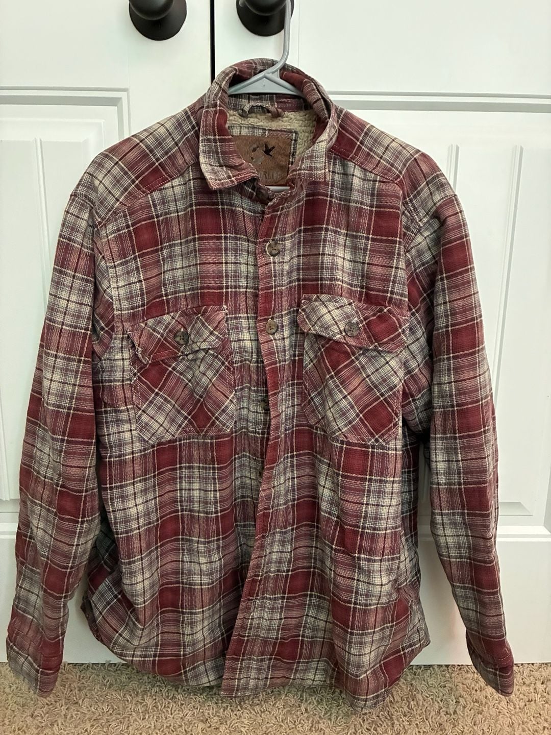 OutdoorLife Red and Beige Plaid Flannel Shirt with Fleece Lining 2