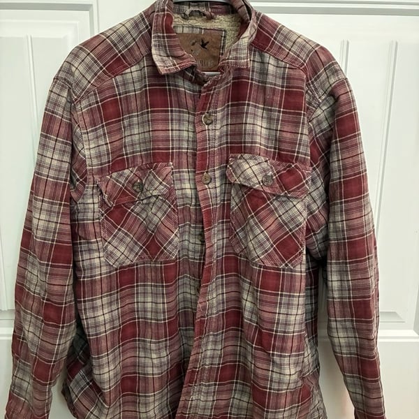 OutdoorLife Red and Beige Plaid Flannel Shirt with Fleece Lining