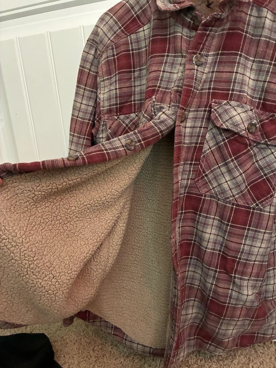 OutdoorLife Red and Beige Plaid Flannel Shirt with Fleece Lining 4