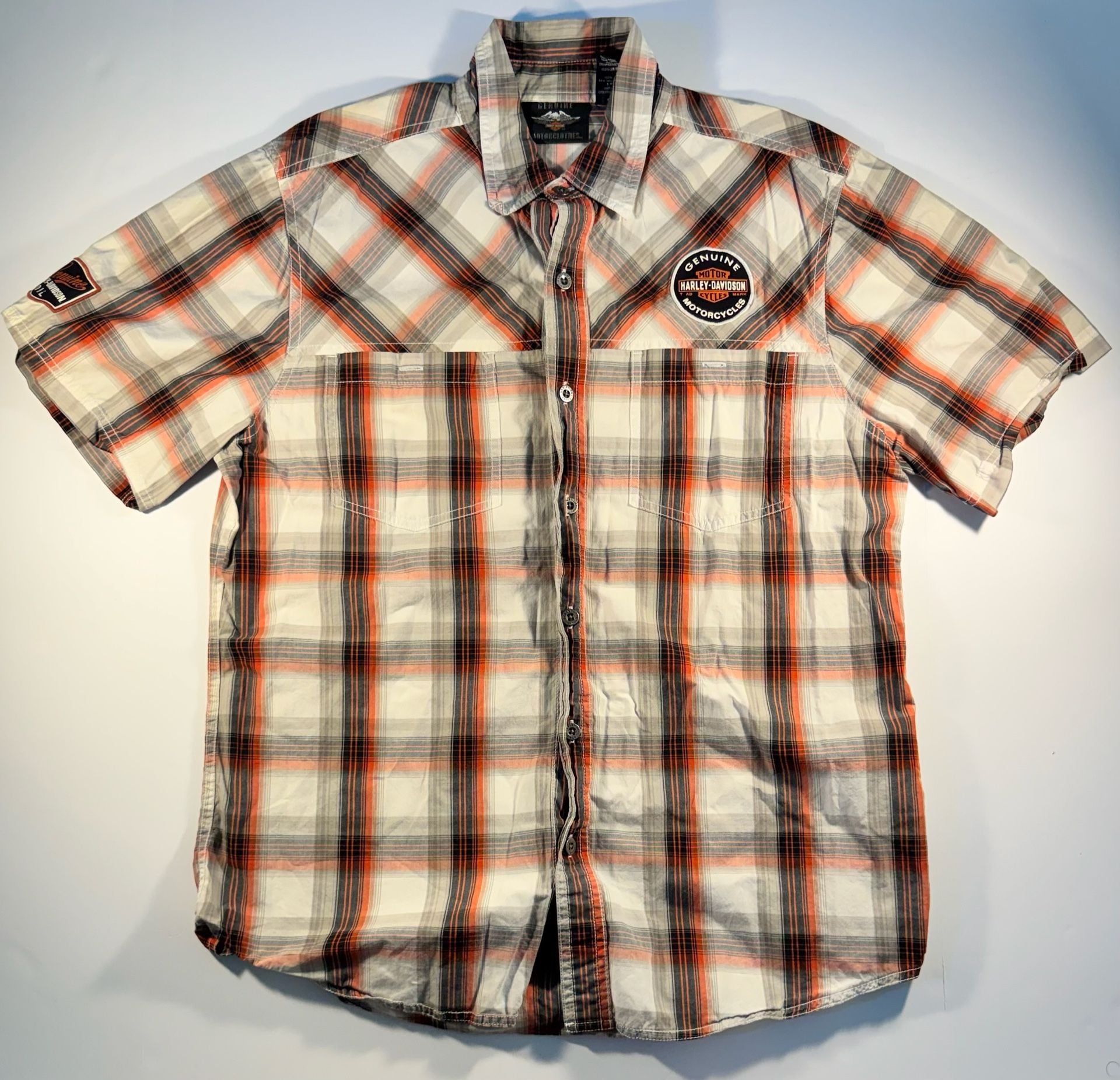 Harley-Davidson Men's Genuine Oil Can Short Sleeve Plaid Woven Shirt Size Large 2