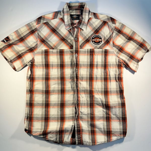 Harley-Davidson Men's Genuine Oil Can Short Sleeve Plaid Woven Shirt Size Large