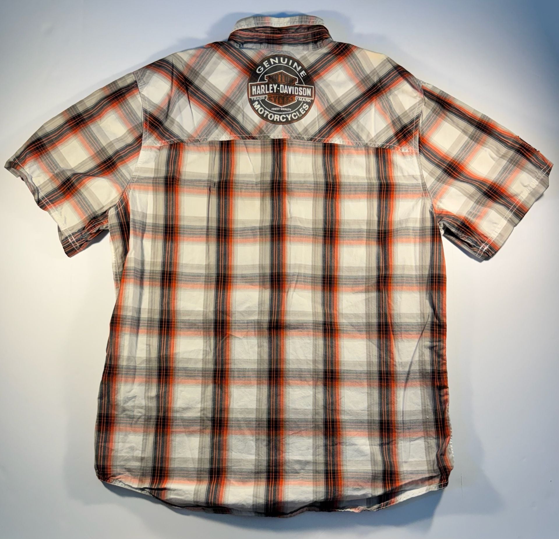 Harley-Davidson Men's Genuine Oil Can Short Sleeve Plaid Woven Shirt Size Large 3
