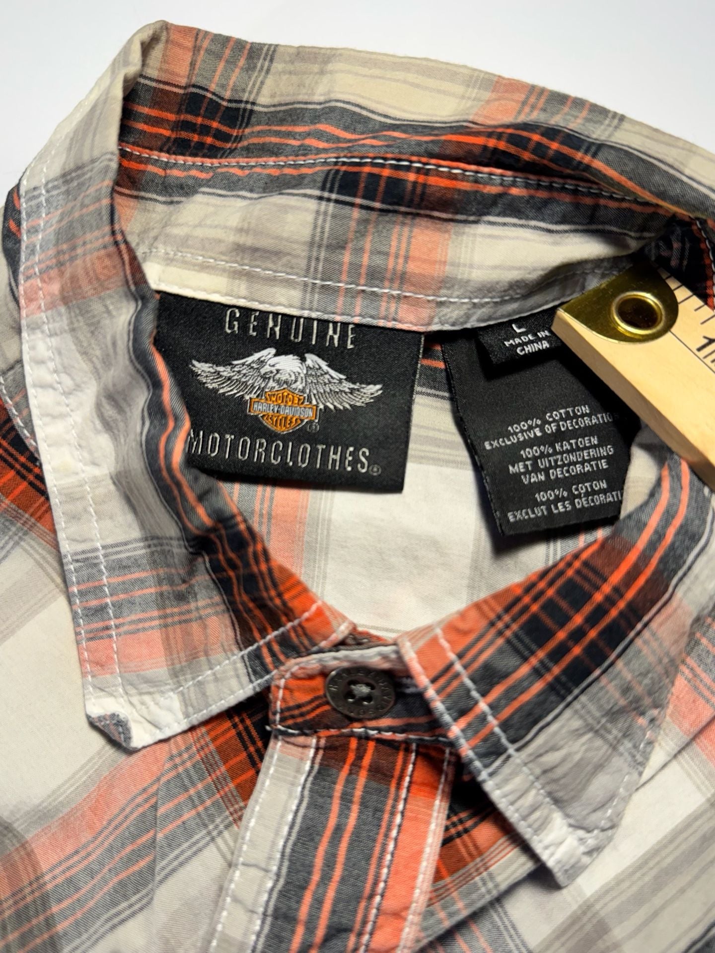 Harley-Davidson Men's Genuine Oil Can Short Sleeve Plaid Woven Shirt Size Large 4